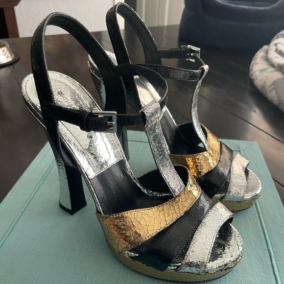 Michael Kors Strappy Platform Heel - Black Gold and Silver - Picture 1 of 9